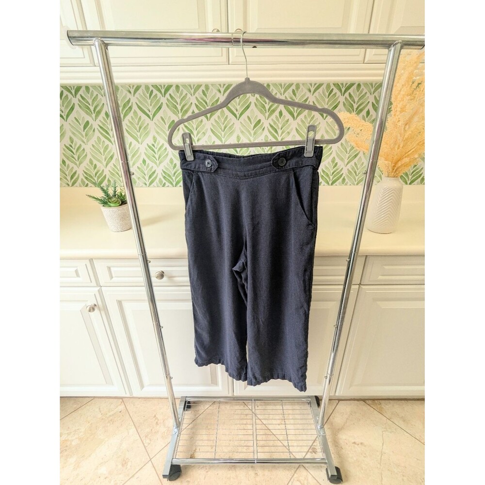 Croft & Barrow Linen Blend Crop Pants Size S Navy Blue Pull On Wide Leg Breezy - Picture 3 of 10